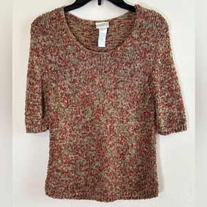 Vintage Koret Scoop Neck Woven Boho Autumn Colors Short Sleeve Artsy Top Sz M